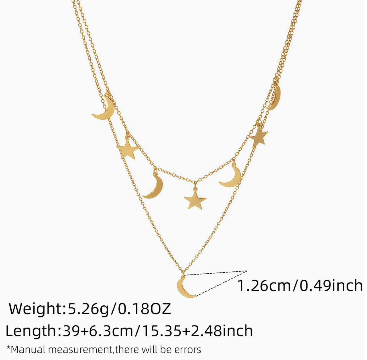 Collana Doppia Luna e Stelle – Acciaio Inossidabile Anallergico, Non Sbiadisce e Waterproof