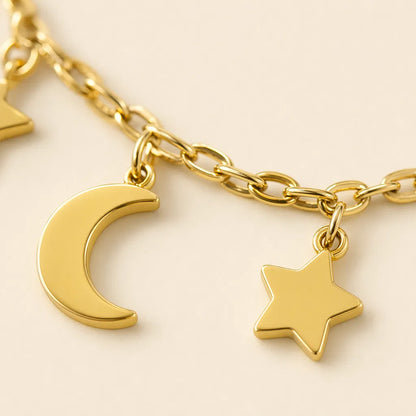 Collana Doppia Luna e Stelle – Acciaio Inossidabile Anallergico, Non Sbiadisce e Waterproof
