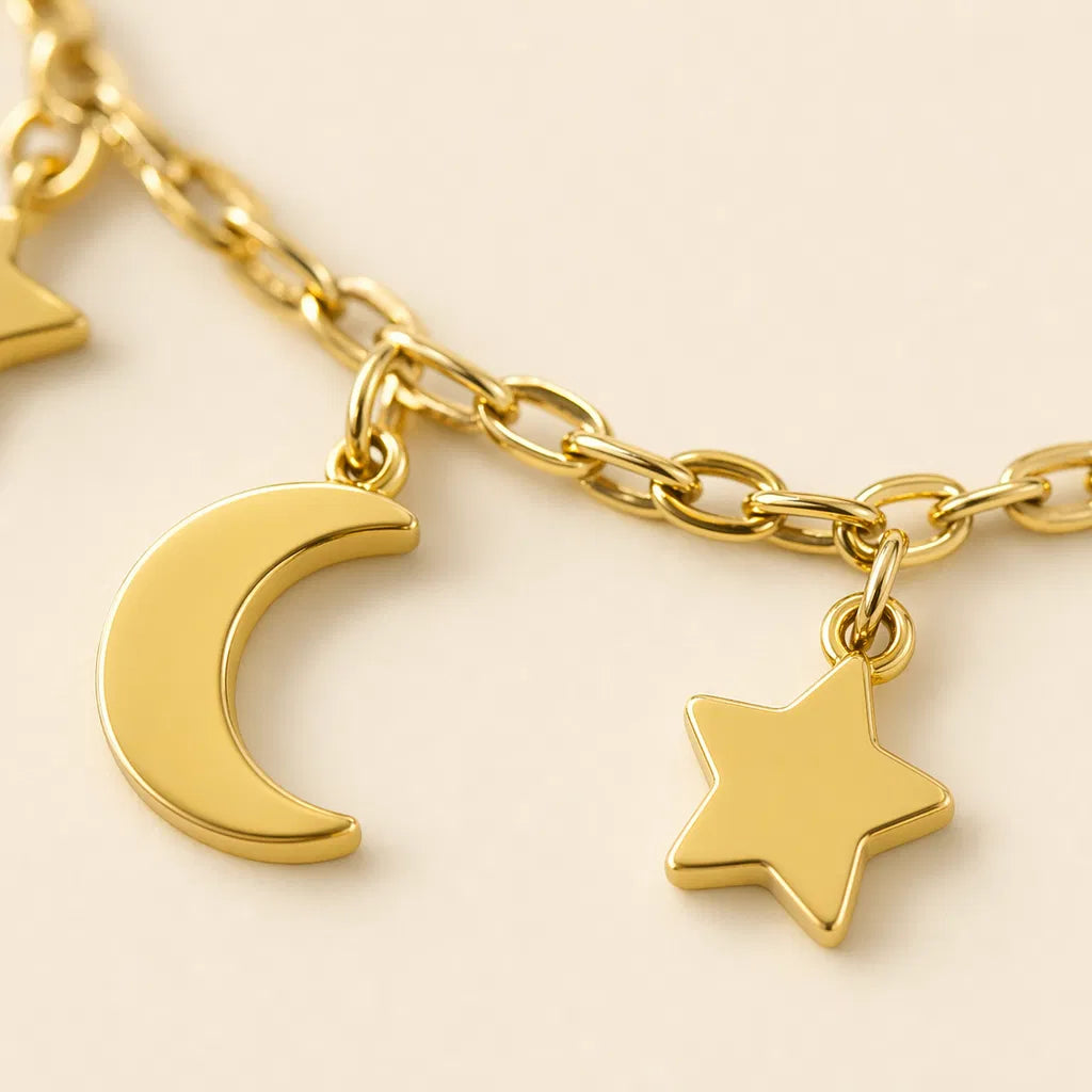 Collana Doppia Luna e Stelle – Acciaio Inossidabile Anallergico, Non Sbiadisce e Waterproof