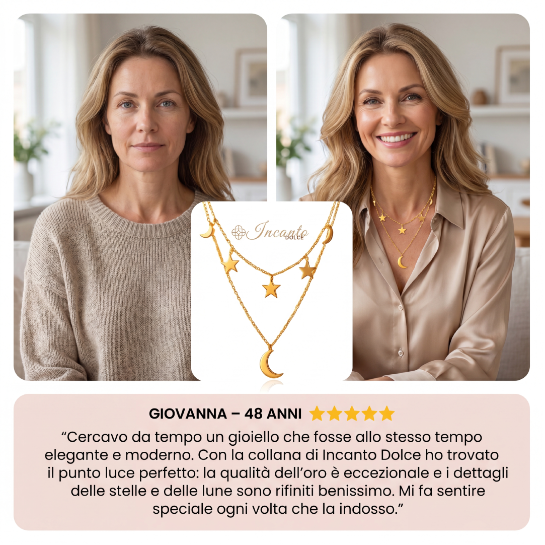 Collana Doppia Luna e Stelle – Acciaio Inossidabile Anallergico, Non Sbiadisce e Waterproof