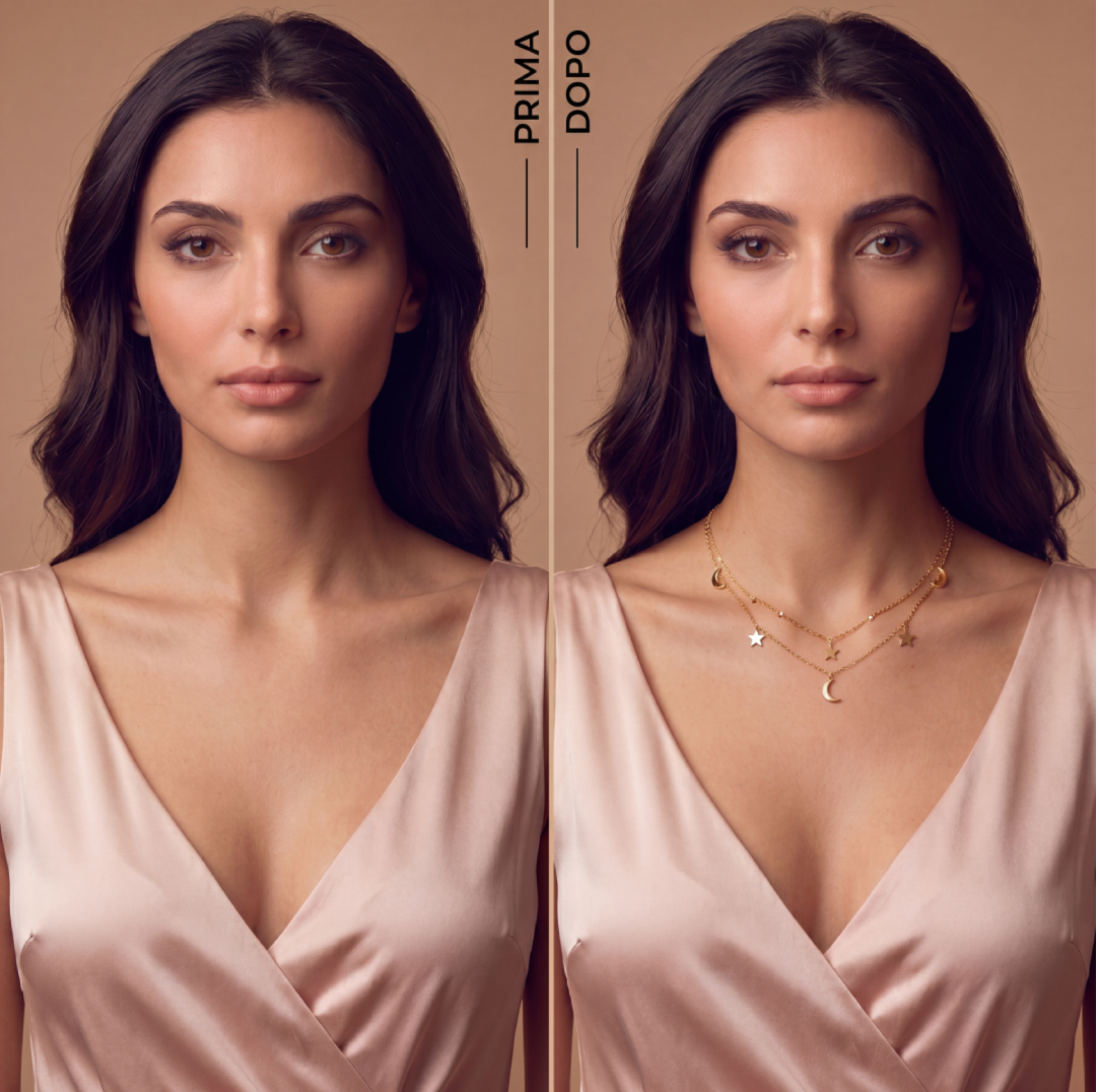Collana Doppia Luna e Stelle – Acciaio Inossidabile Anallergico, Non Sbiadisce e Waterproof